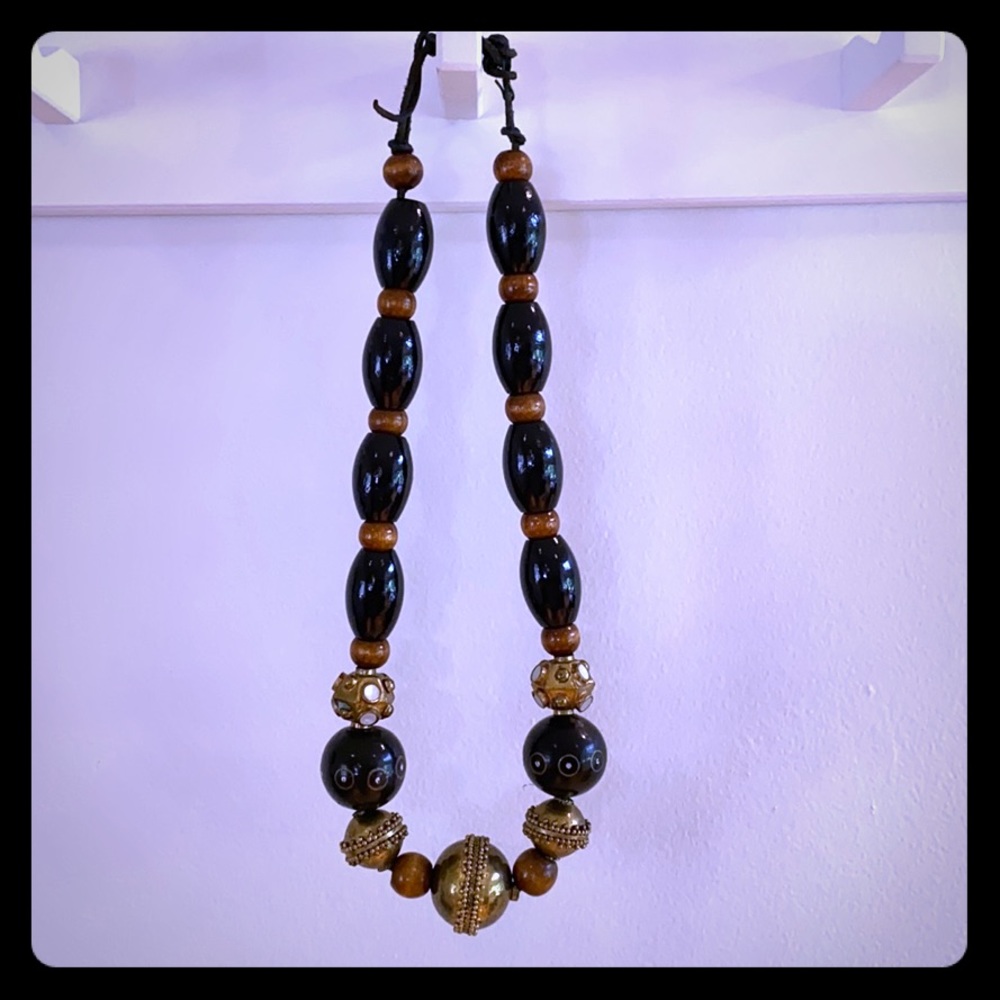 Vintage Brass and Wood Necklace